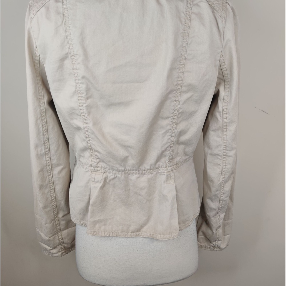 Ann Taylor Loft Jacket Khaki Tan Cotton Button Up Ruffled - Picture 9 of 10